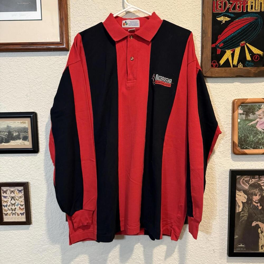 Vintage 1995 Striped Nebraska Cornhuskers National Champions Polo Shirt Size XL